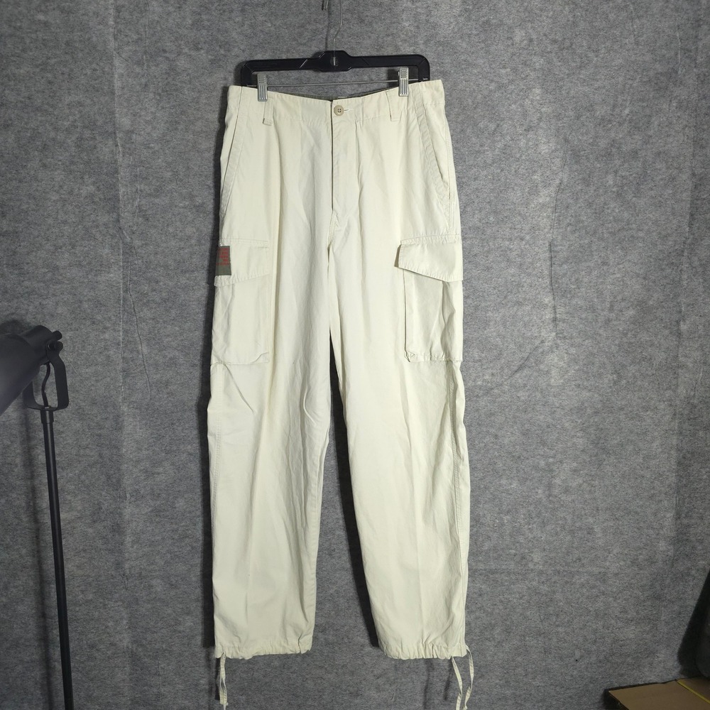 Structure Utility Cargo Pants Men 31x32 Cream Vintage Cotton Drawstring Baggy